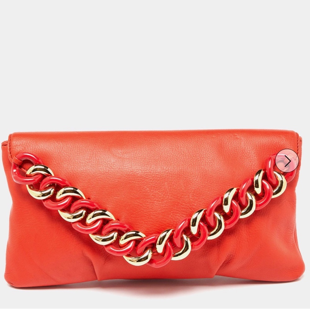 BRAND NEW Michael Kors Orange and Gold Chain Link Accent Clutch ❤️‍🔥